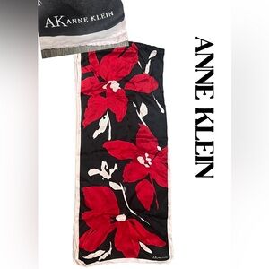Anne Klein Black and Red Floral Accent Piece Scarf